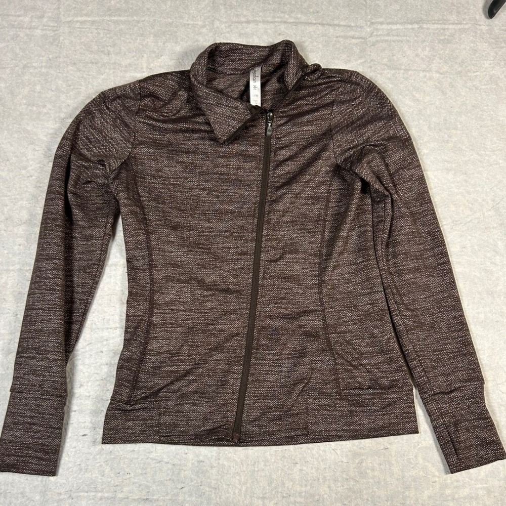 Kyodan Mens Zip Up Athletic Jacket Brown Herringbone‎ Size M with thumbholes